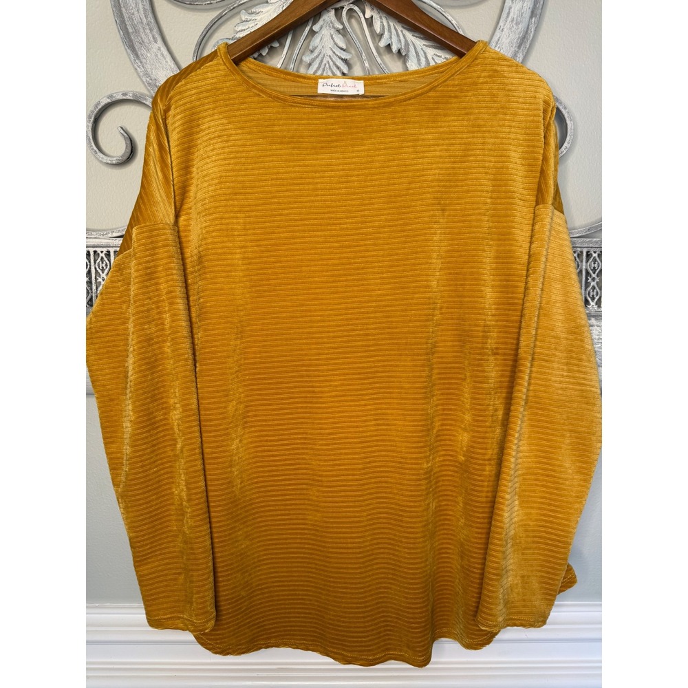 Perfect Peach Mustard Yellow Velvet Ribbed Boat Neck Top Size Med NWOT